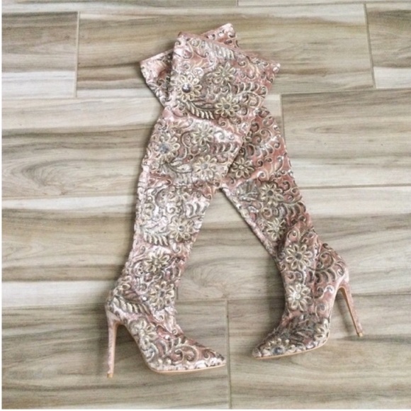 Over The Knee Velvet Sequin Boots 5.5 - Picture 1 of 12